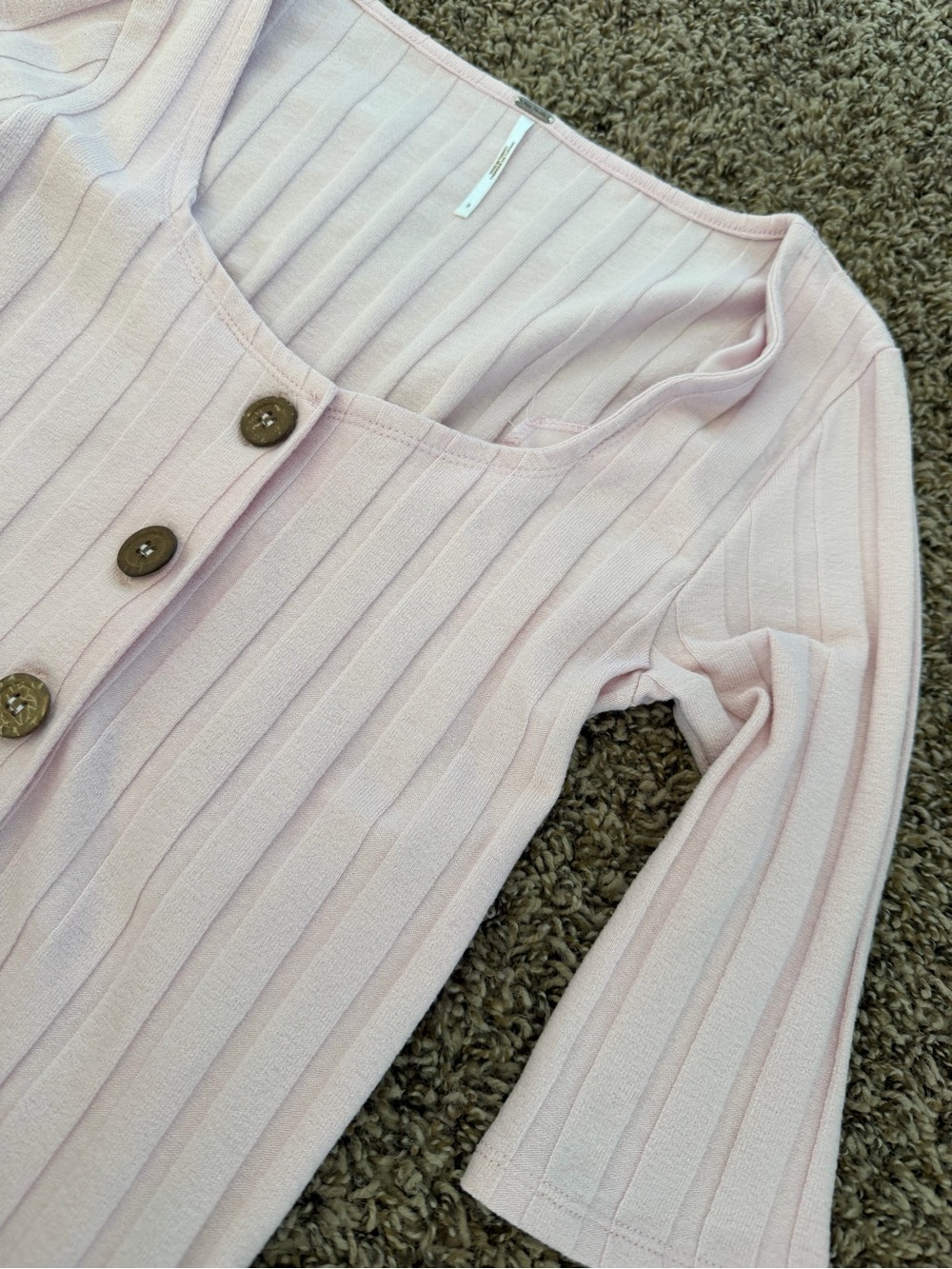 Free People Ribbed Square-Neck Button Front Top - Light Pink - Picture 9 of 11
